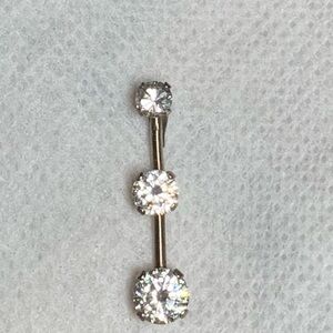 Vintage 3 Stone Sterling Silver Pendant Belly Ring